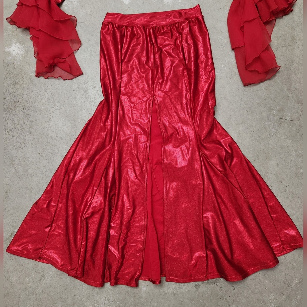 Elegant Sparkly L. Rose Designs Red Women's Bellydance Costume Set - Picture 6 of 13